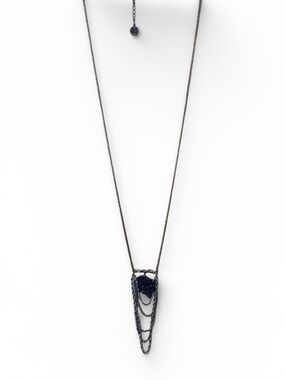 KINSLEY ARMELLE Long Necklace Draped & Fixated Pendant Druzy Quartz 30” SIL BLK